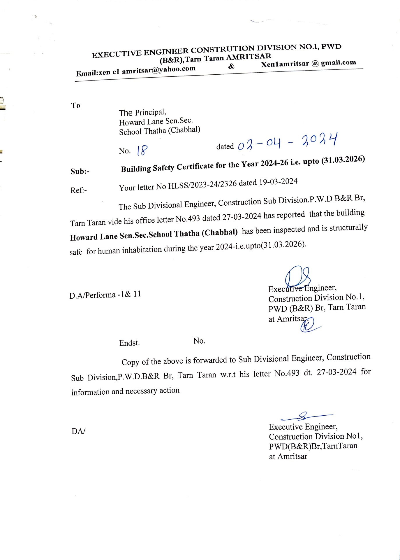 Copy of Valid Building Safety Certificate as per the National Building Code