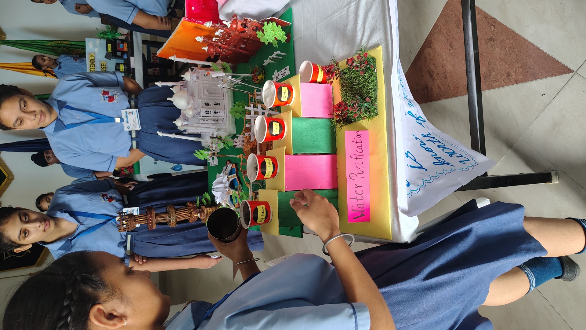 Water purification model displayed by senior students